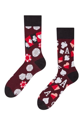 Dedoles Socken Unisex Damen Herren & Kinder Baumwolle viele lustige Designs 1 Paar Geschenk links rechts verschieden, Farbe: Braun, Motiv: Poker Casino, Gr. 39-42 von Dedoles