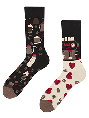 Dedoles Socken Unisex Damen Herren & Kinder Baumwolle viele lustige Designs 1 Paar Geschenk links rechts verschieden, Farbe Schwarz, Motiv Café, Gr. 43-46 von Dedoles