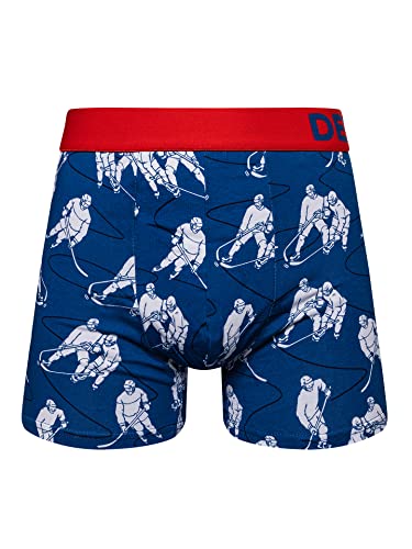 Dedoles Boxershorts Herren & Jungen Unterwäsche Trunks Baumwolle lustige Designs Dinosaurier Hamster Spiele Maulwurf Geschenk, Farbe Blau, Motiv Eishockey Unterhose, Gr. L von Dedoles