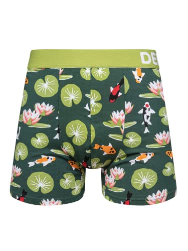 Dedoles Boxershorts Herren & Jungen Unterwäsche Trunks Baumwolle lustige Designs Dinosaurier Hamster Spiele Maulwurf Geschenk, Farbe Grün, Motiv Koi-Fische und Seerosen Unterhose, Gr. XXL von Dedoles