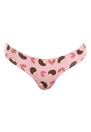 Dedoles Slip Damen & Mädchen Panties Unterwäsche Baumwolle viele lustige Designs Blumen Apfel Avocado Einhorn Party Meerjungfrau, Farbe Rosa, Motiv Igel Tanga, Gr. S von Dedoles