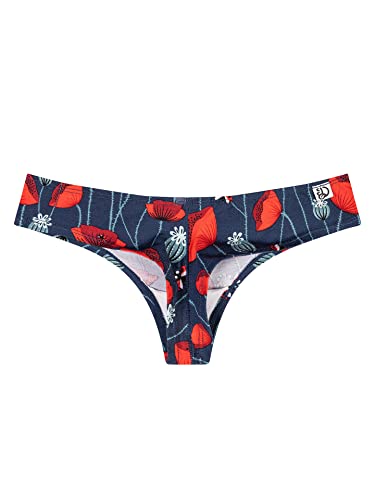 Dedoles Slip Damen & Mädchen Panties Unterwäsche Baumwolle viele lustige Designs Blumen Apfel Avocado Einhorn Party Meerjungfrau, Farbe Blau, Motiv Marienkäfer und Mohnblumen Tanga, Gr. M von Dedoles