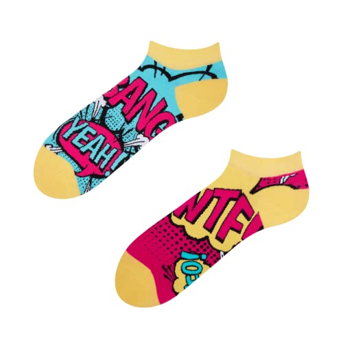 Dedoles Sneaker Socken Low Cut Füßlinge Unisex Damen Herren Baumwolle lustiges Design Geschenk links rechts verschieden, Farbe Mehrfarbig, Motiv Comics Knöchelsocken, Gr. 39-42 von Dedoles