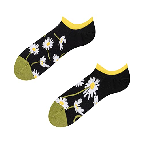 Dedoles Socken Unisex Damen Herren & Kinder Baumwolle viele lustige Designs 1 Paar Geschenk links rechts verschieden, Farbe Schwarz, Motiv Gänseblümchen in der Nacht, Gr. 35-38 von Dedoles