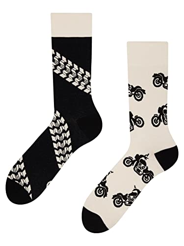 Dedoles Socken Unisex Damen Herren & Kinder Baumwolle viele lustige Designs 1 Paar Geschenk links rechts verschieden, Farbe Schwarz, Motiv Motorrad, Gr. 43-46 von Dedoles