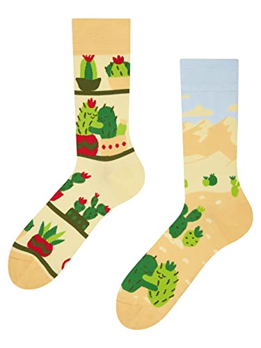 Dedoles Socken Unisex Damen Herren & Kinder Baumwolle viele lustige Designs 1 Paar Geschenk links rechts verschieden, Farbe Beige, Motiv Kaktusliebe, Gr. 39-42 von Dedoles