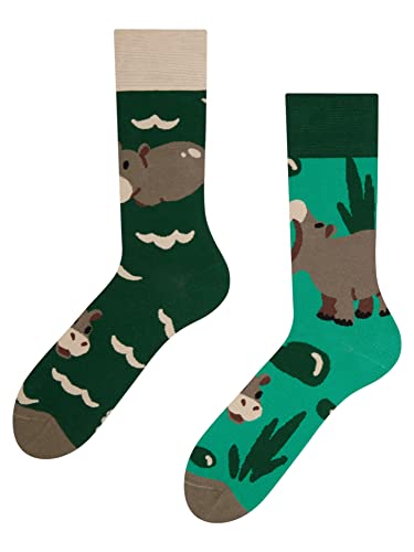 Dedoles Socken Unisex Damen Herren & Kinder Baumwolle viele lustige Designs 1 Paar Geschenk links rechts verschieden, Farbe Türkis, Motiv Schwimmendes Nilpferd, Gr. 35-38 von Dedoles