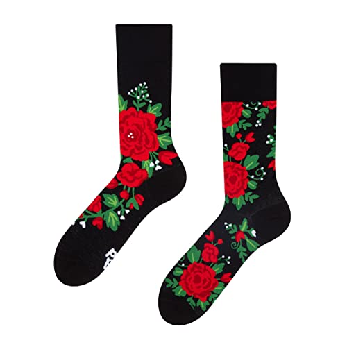 Dedoles Socken Unisex Damen Herren & Kinder Baumwolle viele lustige Designs 1 Paar Geschenk links rechts verschieden, Farbe Schwarz, Motiv Rosen, Gr. 35-38 von Dedoles