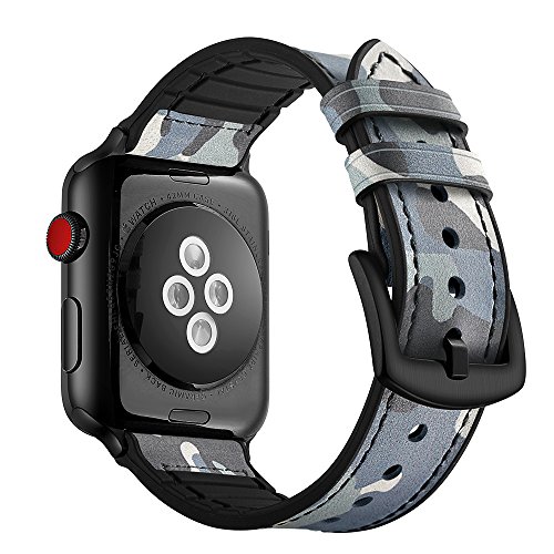 Dee Plus Echtleder Armband für Apple Watch Series 1/2/3/4/5/6/7/8/SE, Kalb Leder Silikon Uhr Ersatzband Uhrenarmbänder,Edelstahlschließe Einstellbar Premium Leder Armband, Mehrfarben optional von Dee Plus