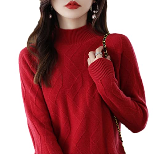 Deepsko Damen Pullover Wolle Kaschmir Pullover Lose Strick Langarm Rollkragen Pullover, rot, M von Deepsko