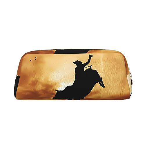 Dehiwi Cool Bull Riding Federmäppchen Wasserdicht Niedlich Leder Bleistift Tasche Reise Kosmetik Make-up Tasche Organizer Stifthalter für Büro Make-up, gold, Einheitsgröße, Taschen-Organizer von Dehiwi