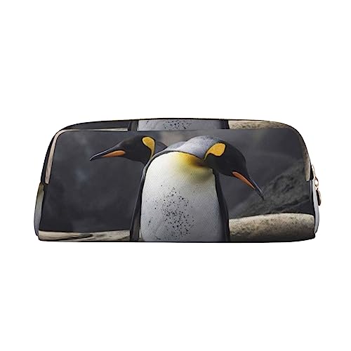 Dehiwi Lustige Pinguine Federmäppchen Wasserdicht Niedlich Leder Bleistift Tasche Reise Kosmetik Make-up Tasche Organizer Stifthalter für Büro Make-up, gold, Einheitsgröße, Taschen-Organizer von Dehiwi