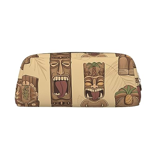 Dehiwi Vintage Aloha Tiki Muster Bleistift Stift Fall Wasserdicht Niedlich Leder Bleistift Tasche Reise Kosmetik Make-up Tasche Organizer Stifthalter für Büro Make-up, gold, Einheitsgröße, von Dehiwi