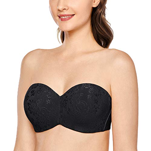 DELIMIRA Damen Trägerloser BH Jacquard mit Bügel ohne Einlagen Große Größen Schwarz 75C von DELIMIRA