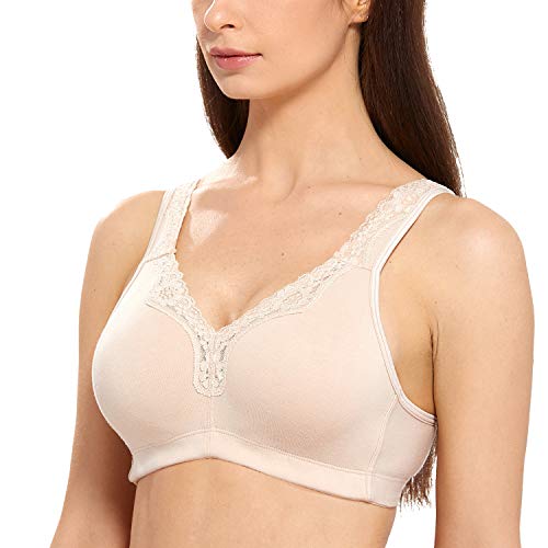 DELIMIRA Damen Cotton BH Ohne Bügel Grosse Grössen Vollschalen Baumwolle Ohne Polster Beige 100C von DELIMIRA