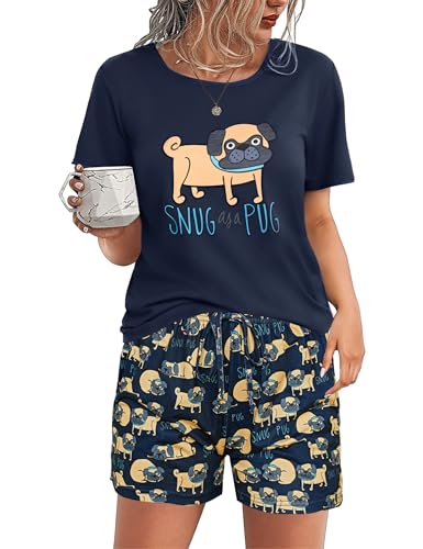 Demegimi Pyjama Damen Kurz Schlafanzug Damen Baumwolle Pyjama Set Rundhals Witzig Zweiteiliger Nachtwäsche Shorty Urlaub Sleepwear mit Hundemotiv Demegimi Pyjama Damen Kurz Schlafanzug Damen Baumwolle Pyjama Set Rundhals Witzig Zweiteiliger Nachtwäsche Shorty Urlaub Sleepwear mit Hundemotiv von Demegimi