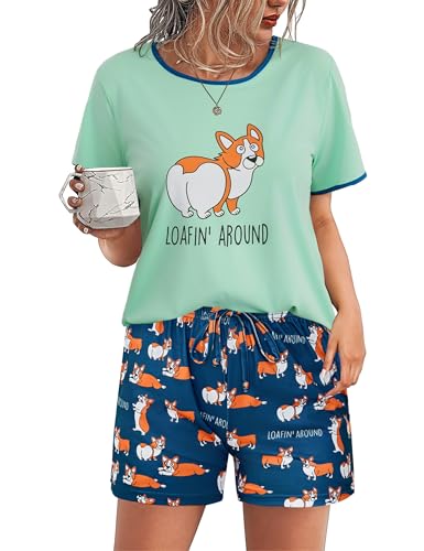 Demegimi Schlafanzug Damen Kurz Lustig Pyjama Baumwolle Sommer Shorty Nachtwäsche Kurzarm Schlafanzüge mit Hundmuster S-XXL Demegimi Schlafanzug Damen Kurz Lustig Pyjama Baumwolle Sommer Shorty Nachtwäsche Kurzarm Schlafanzüge mit Hundmuster S-XXL von Demegimi