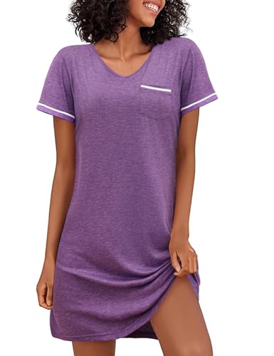 Demegimi Schlafshirt Damen Kurzarm Nachthemd Baumwolle Sommer V-Ausschnitt Nachtwäsche Schlafhemd Frauen Schlafkleid S-XXL Demegimi Schlafshirt Damen Kurzarm Nachthemd Baumwolle Sommer V-Ausschnitt Nachtwäsche Schlafhemd Frauen Schlafkleid S-XXL von Demegimi