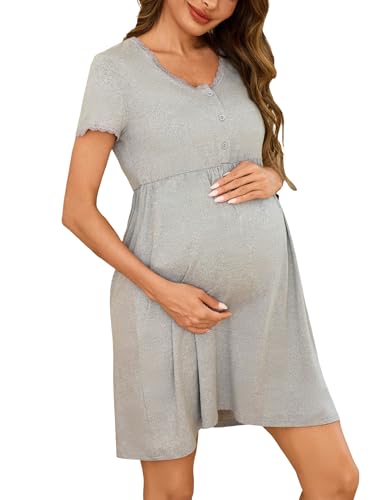 Demegimi Stillnachthemd Damen Kurzarm Baumwolle Geburtskleid Umstandskleid Spitze Umstandsnachthemd mit Knopfleiste Geburt Knöpfen Schlafshirt Demegimi Stillnachthemd Damen Kurzarm Baumwolle Geburtskleid Umstandskleid Spitze Umstandsnachthemd mit Knopfleiste Geburt Knöpfen Schlafshirt von Demegimi