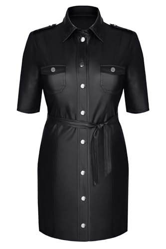 .Demoniq Schwarzer Damen Military Kleid mit Metalldruckknöpfen, Gürtel im Hüftbereich und Kragen Minikleid aus Wetlook L .Demoniq Schwarzer Damen Military Kleid mit Metalldruckknöpfen, Gürtel im Hüftbereich und Kragen Minikleid aus Wetlook L von .Demoniq