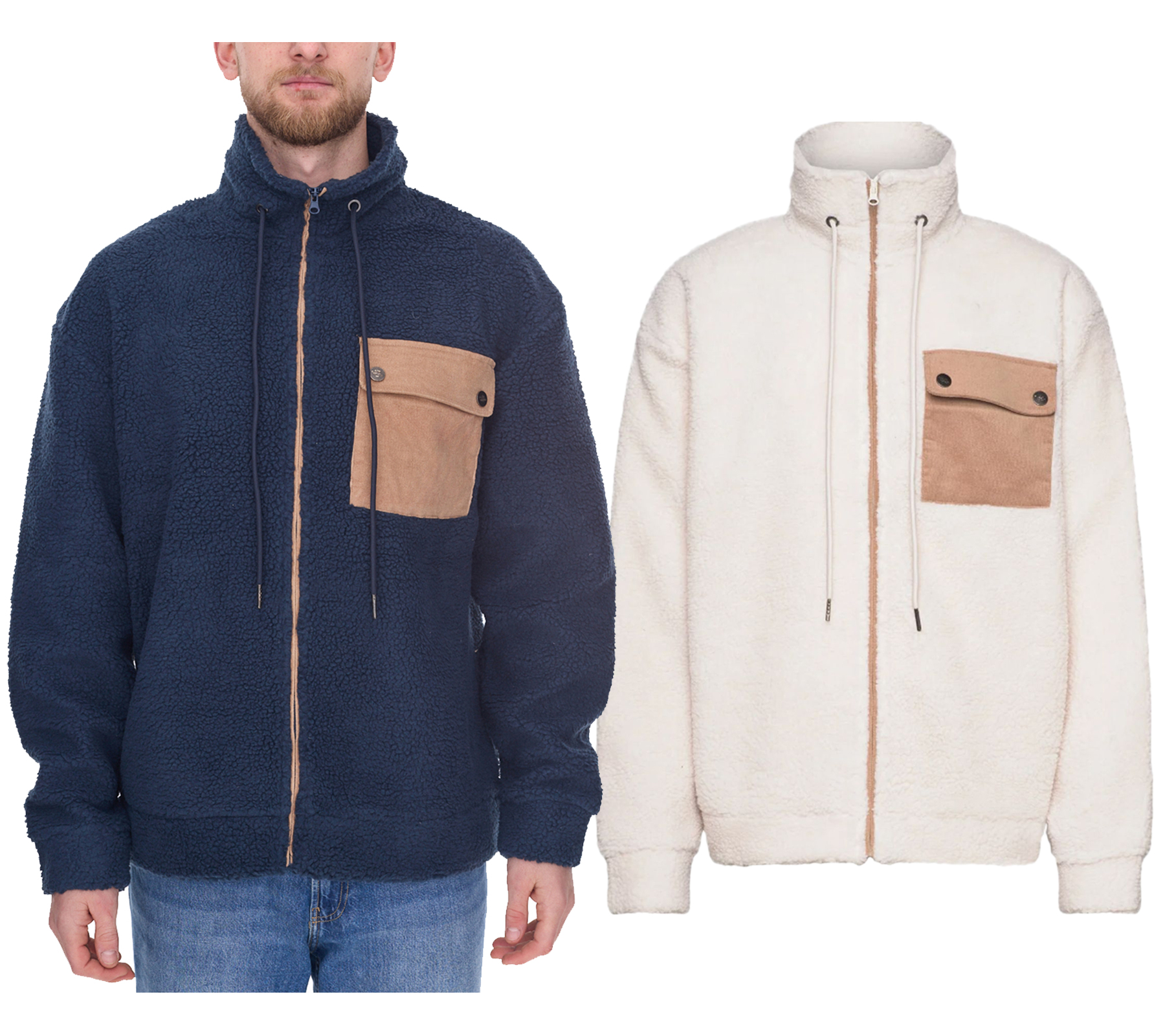 Denim Project Herren stylische Teddy-Jacke Fleece-Jacke mit Stehkragen Herbst-Jacke DP-10023-082 Dunkelblau oder Weiß Denim Project Herren stylische Teddy-Jacke Fleece-Jacke mit Stehkragen Herbst-Jacke DP-10023-082 Dunkelblau oder Weiß von Denim Project