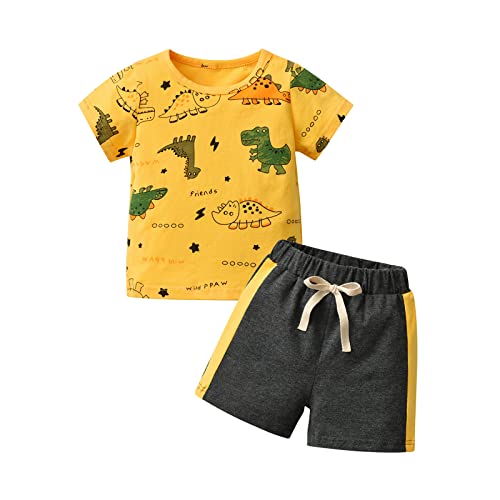 Derouetkia Baby Junge Kleidung kurze Ärmel Dinosaurier Animal Print Tops + Shorts Kleinkind Outfit Sets, Gelb, 9-12 Monate von Derouetkia