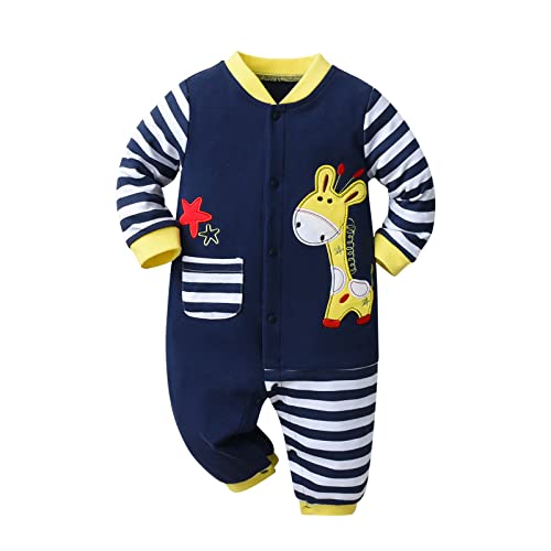 Derouetkia Baby Jungen Mädchen Strampler mit Giraffe Muster ein Stück Overall lange Ärmel Baby Outfits, Blau, 6-9 Monate von Derouetkia