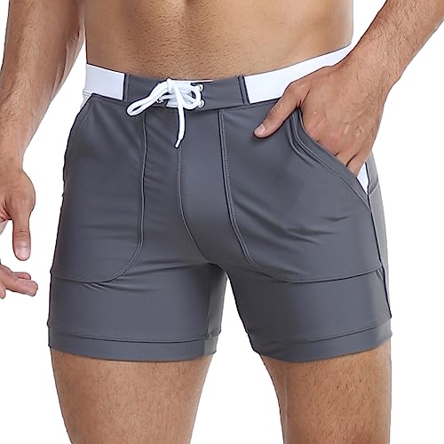 Derssity Herren Badeshorts Schnell trocknende Badehose Boxer-Badebekleidung mit verstellbarem Kordelzug(G,L) von Derssity