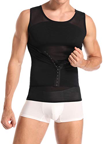 Derssity Herren Kompressionsshirt Abnehmen Body Shaper Sport Bauch Weg Unterhemden Figurformende Shapewear Unterhemd (Black 041, XXL) von Derssity