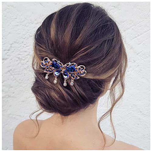 Dervivea Blau Kristall Schmetterling Haarspange Haarnadel Strass Hochzeit Haarspangen Haarspange Vintage Cz Kopfspange Haarspange Glänzende Braut Haarspangen Haarschmuck für Frauen und Mädchen von Dervivea