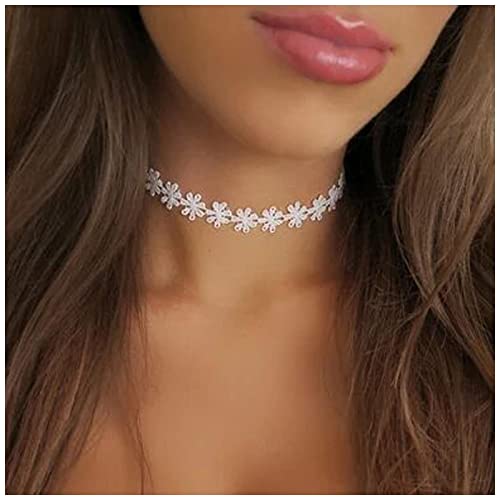 Dervivea Bohemia Flower Lace Choker Halskette White Lace Collar Halskette Gothic Tattoo Choker Halskette Short Lace Necklace Schmuck für Frauen und Mädchen von Dervivea