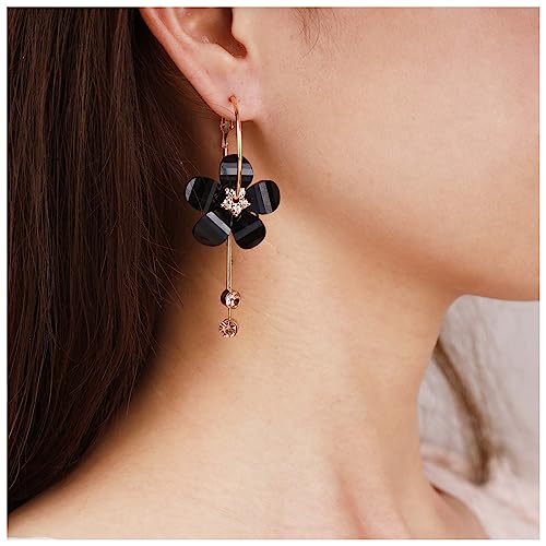 Dervivea Boho Acryl Blume Reif Ohrringe Schwarz Kristall Blume Baumeln Ohrringe Cz Quaste Tropfen Ohrringe Bunt Harz Blume Ohrringe Schmuck Für Frauen Und Mädchen (schwarz) von Dervivea