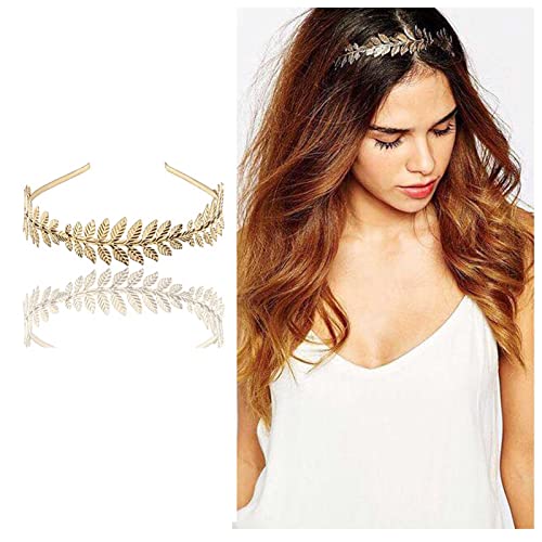 Dervivea Boho Blätter Haarreif Stirnband Goldblatt Zweig Stirnbänder Hochzeit Braut Blatt Kopfbedeckung Vintage Griechische Göttlichkeit Stirnband Haarreif Dekorative Haarschmuck Für Frauen von Dervivea