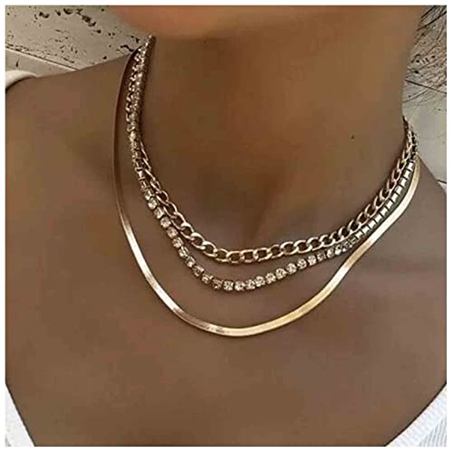 Dervivea Boho Geschichtet Tennis Kette Halskette Gold Fischgrät Choker Halskette Cz Strass Halskette Choker Mehrschichtige Schlange Kette Halskette Schmuck Für Frauen Und Mädchen von Dervivea