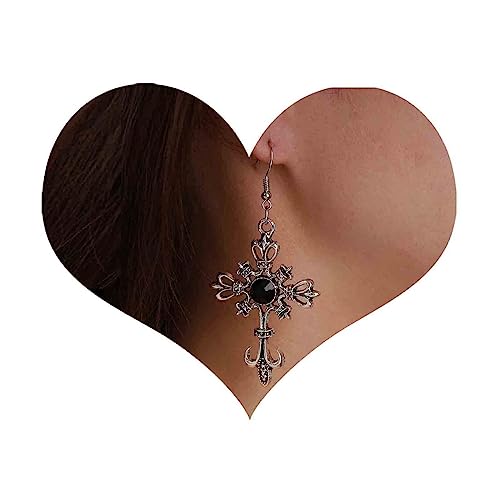 Dervivea Boho Gothic Kreuz Baumeln Haken Ohrringe Onyx Kreuz Tropfen Ohrringe Kreuz Glaube Ohrringe Schwarz Kristall Gefüllt Kreuz Ohrringe Silber Religion Ohrringe Für Frauen Und Mädchen von Dervivea