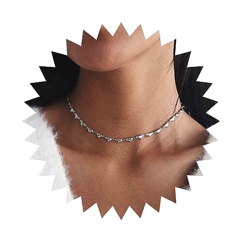 Dervivea Boho Herz Kette Choker Halskette Herz Station Halskette Winzige Silber Herz Strang Halskette Liebe Herz Kette Halskette Schmuck Für Frauen Und Mädchen von Dervivea