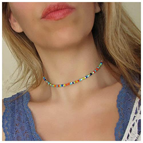 Dervivea Boho Regenbogen Perlen Halskette Saatgut Perlen Choker Halskette Strand Bunte Perlen Halskette Multi Farbe Perlen Choker Halskette Schmuck Für Frauen Und Mädchen von Dervivea