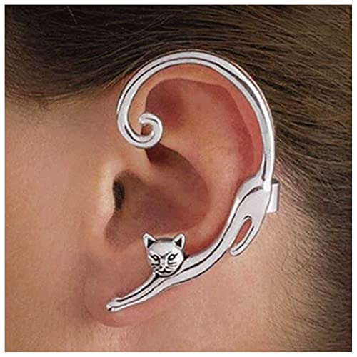 Dervivea Boho Silber Katze Ohrringe Katze Ohr Kletterer Ohrringe Lange Katze Crawler Ohrstecker Haustier Katze Ohrclips Schmuck für Frauen und Mädchen von Dervivea