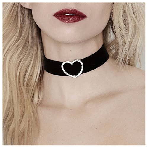 Dervivea Gothic Black Choker Halskette Kristall Herz Schlüsselbein Halskette Vintage Samt Choker Halskette Hohlherz Halskette Choker Kette Schmuck Für Frauen Und Mädchen von Dervivea