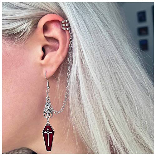 Dervivea Gothic Kreuz Ohrstecker Ohrstecker Silber Quaste Kette Ohrclip Ohrringe Lange Fledermaus Ohrringe Halloween Kreuz Ohrstecker Ohrstecker Schmuck Für Frauen Und Mädchen von Dervivea