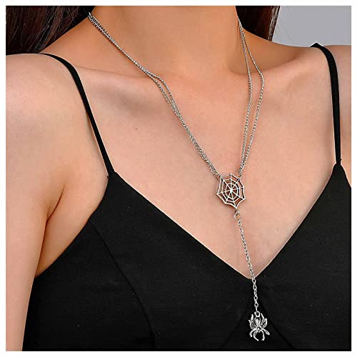 Dervivea Langes Lariat Kette Choker Halskette Silber Geschichtet Spinnennetz Halskette Spinne Anhänger Halskette Punk Spinnennetz Y Lariat Halskette Kette Schmuck Für Frauen Und Mädchen von Dervivea