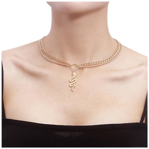 Dervivea Punk Geschichtet Schlange Halskette Gold Schlange Anhänger Halskette Karma Kreis Choker Halskette Hohlen Kreis Halskette Kette Schmuck Für Frauen Und Mädchen von Dervivea