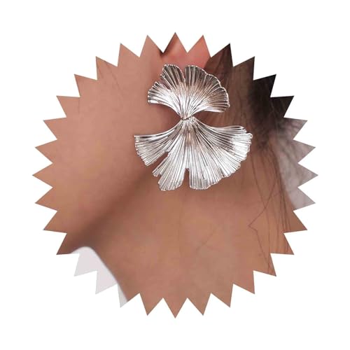 Dervivea Punk Silber Statement Ohrringe Ginkgo Blatt Baumeln Ohrringe Metall Blatt Tropfen Ohrringe Übertrieben Blatt Ohrstecker Große Ginkgo Ohrringe Schmuck Für Frauen Und Mädchen von Dervivea