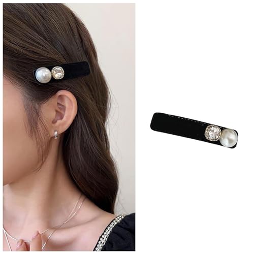 Dervivea Schwarzer Samt Snap Clip Haarspange Perle Kristall Seite Haarspange Französisch Schwarzes Haar Barrette Clip Samt Bar Haarspangen Kopfbedeckung Dekorative Haarschmuck Für Frauen von Dervivea