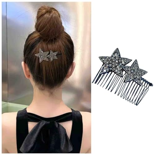 Dervivea Strass Stern Haar Kamm Glitzernde Kristall Stern Seiten Kämme Haarnadel Schwarz Stern Cz Haar Kamm Clip Halter Haar Updo Styling Tool Unsichtbar Frisur Dekorative Haar Accessoires Für Frauen von Dervivea