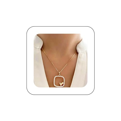 Dervivea Vintage Cz Quadratische Anhänger Halskette Herz Quadratische Choker Halskette Gold Kristall Quadratische Halskette Hohle Quadratische Kette Halskette Schmuck Für Frauen Und Mädchen von Dervivea