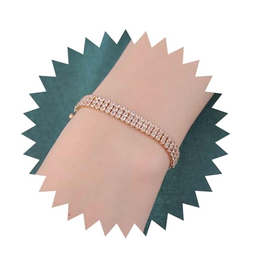 Dervivea Vintage Funkelnde Kristall Armbänder Gold Tennis Kette Armband Breite Reihe Armband Reihe Strass Armband Breite Volle Cz Armband Verstellbar Cz Hand Kette Armband Schmuck Für Frauen von Dervivea