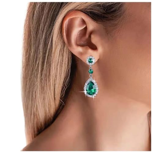 Dervivea Vintage Tropfen Smaragd Ohrringe Grün Kristall Ohrringe Grün Strass Ohrringe Smaragd Edelstein Tropfen Ohrstecker Schmuck Für Frauen Und Mädchen von Dervivea