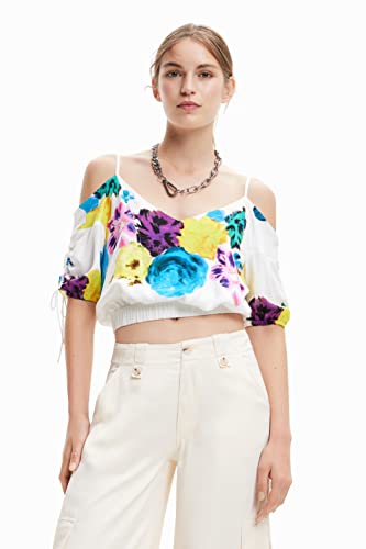 Desigual Women's BLUS_Bernadette-Lacroix 1000 Blouse, White, L von Desigual