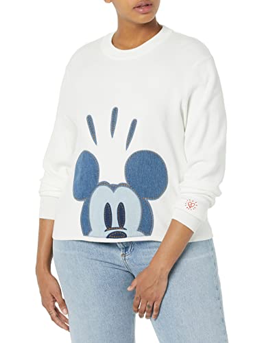 Desigual Womens JERS_Mickey Patch Pullover, White, XXL von Desigual